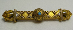 VINTAGE VICTORIAN GOLD FILLED WITH GOLD TOP TRIM BAR BROOCH PIN WITH TURQUOISE