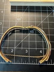Vintage 1940s-1950s Art Deco Gold-Tone Hinged Bangle Brass Bracelet Seed Pearls
