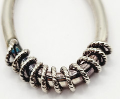 Oval Hoop with Rope Wire Twist Bottom Silver Tone Italy Vintage Earrings