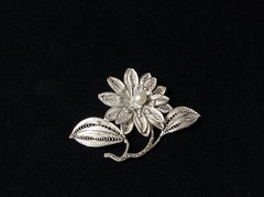 Vintage Sterlling Silver Flower Pin Pearl Center Brooch Marked Silver