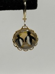 Vintage W. Germany Reversed Carved Intaglio PENGUIN Hand Painted Earrings
