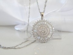 Vintage Style Sterling Silver 925 Baguette Starburst CZ Large Pendant Necklace