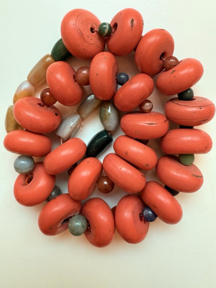 Vintage Nepal Sherpa Coral Glass Bead Necklace (2970)