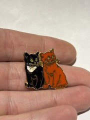 Vintage Cat Pin Brooch black and Orange halloween kitties Enamel rare