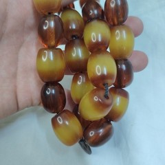 Vintage Style Amber Color Beaded Necklace Large Barrel Beads 128g Estate Jewelry