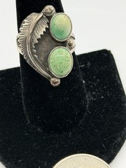 Vintage MCM Old Pawn Southwest Greenish Turquoise Stones Sterling Ring Size 8.5