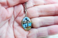 Deco Silver Gilt 800 Egyptian Revival Enamel Moses Basket Locket Pendant 1920s