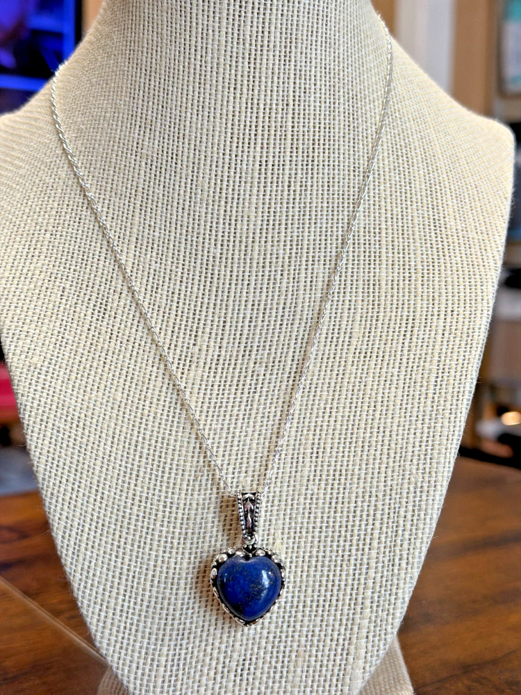 Vintage 925 Sterling Silver Lapis Lazuli Pendant Necklace 18″ Excellent Cond.
