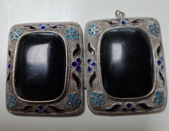 Antique Onyx Scent 62mm Chinese Export Filigree Cloisonne Enamel Pendant Locket