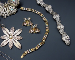 Estate 800 Silver Filigree Cannetille Jewelry Lot Antique Victorian Revival 66gr