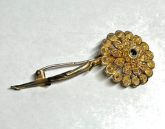 Vintage Portugal Sterling Cannetile & Filigree Brooch 19k Gold Plating JCS