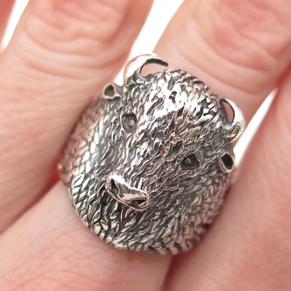 925 Sterling Silver Vintage Buffalo Oxidized Ring Size 8.75