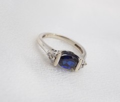 14k Natural Sapphire Diamond Ring White Gold Tension Size 5.75 Estate RG5194