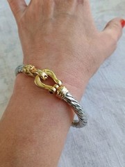 Massive Clamper Bracelet Silver Gold Tone Faux Onyx Bracelet Southwestern Style