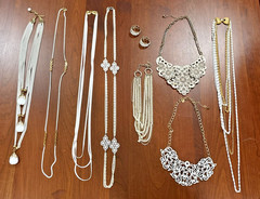 8 Vintage Now Gold Tone White Paint Necklaces Monet Vendome Roget Napier Earring