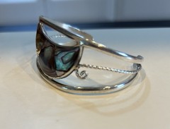 Vintage Mexico Alpaca Silver Cuff Bracelet Abalone She’ll Inlay