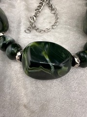 Green Necklace and Multiple Pair of Pierced Earrings 18”