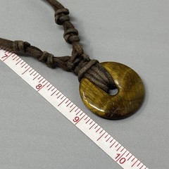 Tigers Eye Pendant Necklace Gold Round Donut Brown Cord Amulet Bohemian 16″
