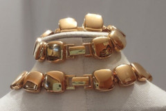 Vtg Napier Gold Tone Chunky Square Collar Necklace Bracelet Earrings Set