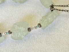 Vintage Natural Prehnite Gemstone Necklace Signed Chipita 18 Inch Plus Drop
