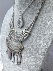 VTG Silver Waterfall Bib 2 Necklaces Stack* Coin Mesh Chainmail Hippie Gypsy LOT