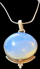 Vintage Opalite Pendant 925 Silver Snake Chain Necklace Round Bezel Setting 18″
