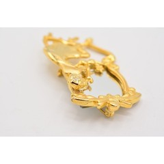 Vintage Vanity Mirror Pin Brooch Woman Beauty Brushed Gold Retro NOS 1980s BinA3