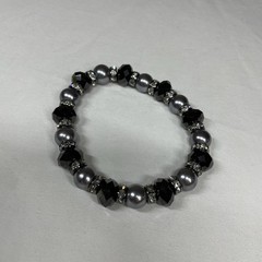Premier Designs Jewelry Black Gray Clear Rhinestone Beaded Bracelet Stretchable