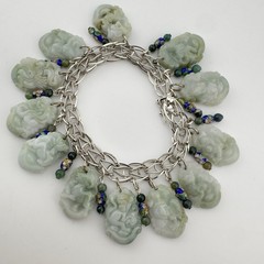 Vintage Chinese Carved Jade Bracelet Sterling Silver 12 Zodiac Animals RARE