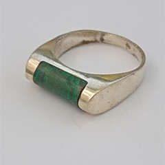 Sterling Silver Ring Green Stone Eilat Minimalist Modernist Men’s Pinky Women