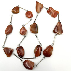 Agate Necklace Long Banded Stone Nuggets Boho Orange Statement 32″