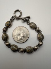 Vintage Sterling Silver Bird’s Eye Jasper Toggle Bracelet 6” Small Wrist