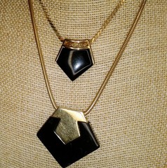 Vintage Crown Trifari Modernist Lucite Necklace Lot Black Gold Plated Geometric