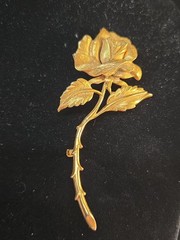 Charel Vintage Gold Tone Rose Brooch 3.75 Inches Long (C-5)
