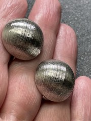 Vintage Domed Textured Round Silver Tone Metal Clip Earrings