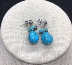 Vintage Silver Tone Cosutume Plastic Simulated Turq. Drop Earrings B836
