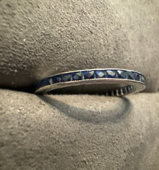 Antique 14K White Gold French Cut Blue Sapphire Eternity Wedding Band