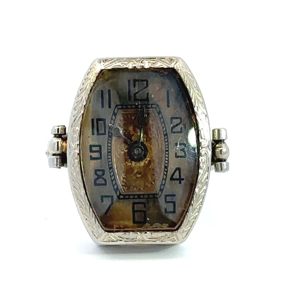 Collectible Vintage Art Deco BELAIS 18K White Gold Watch Ring Size 7