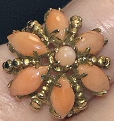 Vintage Angel Skin Coral Flower Ring Gold Tone Hawaiian Estate Size 5.75 1960’s