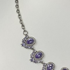 Purple Glass Rhinestone Necklace Silver Tone Links Teardrops Party Glam 20″