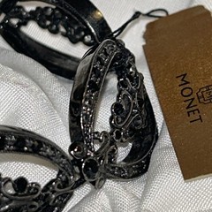 Monet link bracelet black crystal filigree marcasite Victorian Gothic glam art