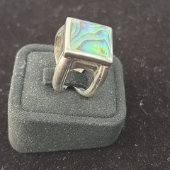 Vintage 925 Sterling Silver Square Abalone Shell Statement Ring Size 8 13.6g