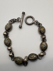 Vintage Sterling Silver Bird’s Eye Jasper Toggle Bracelet 6” Small Wrist