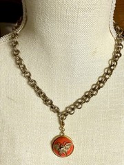 John Wind Maximal Art Butterfly Necklace Gold Tone Red Resin Pendant Signed