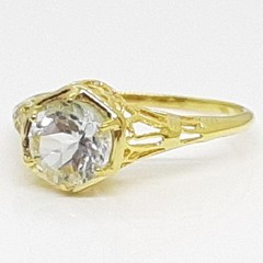 Antique Filigree 1.03ctw Aquamarine 14K Yellow Gold 925 Silver Ring