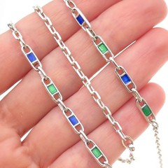 925 Sterling Silver Vintage Italy Enamel Anchor Mariner Cable Chain Necklace 30″