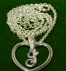 Vintage Silver Tone White Rhinestone Heart I Pendant 19″ Necklace 1j 55
