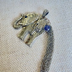 Vintage Boho Silver Tone Elephant Statement Pendant Hamsa Hand Tassel Charm 2”