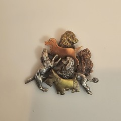 Vintage K&T – 6 Breed Dogs 2.75″ Cute Brooch Mixed Metals Copper Pewter Brass