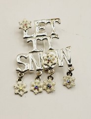 Christmas Snowflake Charm Brooch Let it Snow pin Silver Tone Crystal accent KC
